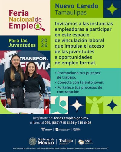 Feria de empleo acerca vacantes formales a juventudes de Nuevo Laredo